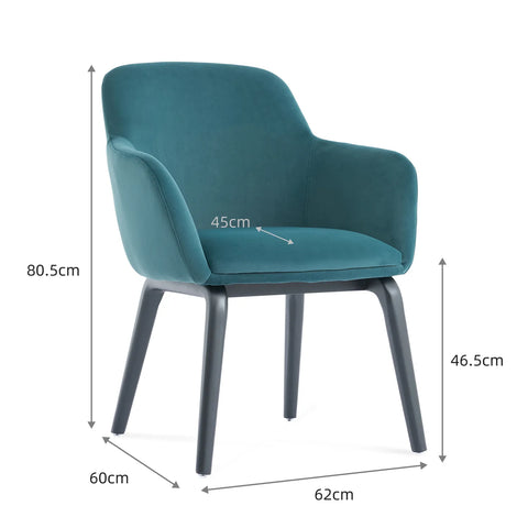 Belshire Dining Chair, Black Ash Solid Wood | Peacock Blue Velvet Fabric