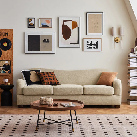 Biscuit Beige Boucle Wave Back 3 Seater Sofa