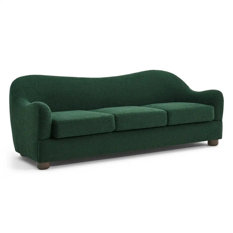 Biscuit Dark Green Boucle Wave Back 3 Seater Sofa