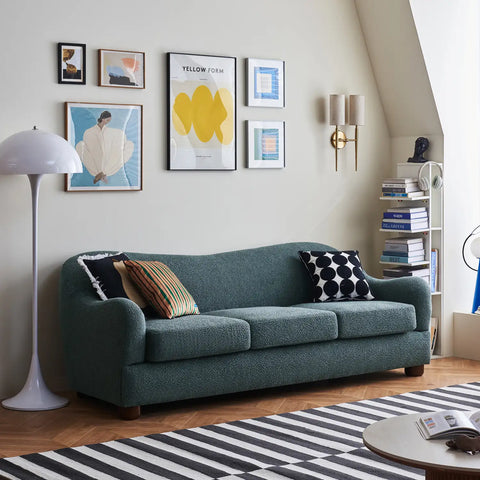 Biscuit Slate Blue Boucle Wave Back 3 Seater Sofa