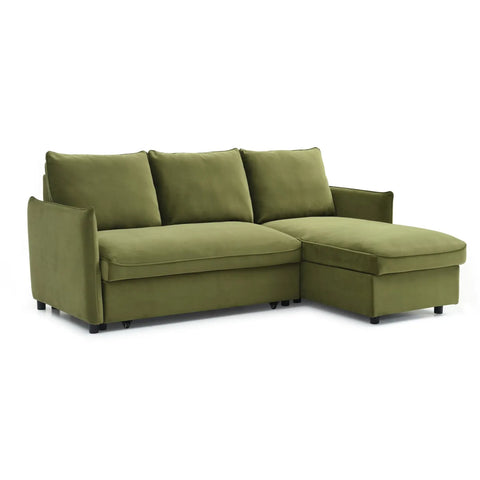 Blaire Corner Sofa Bed in Grey Boucle, Orange Velvet or Olive Green Velvet