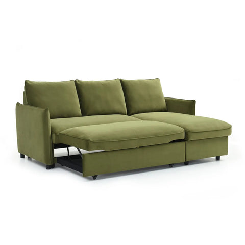 Blaire Corner Sofa Bed in Grey Boucle, Orange Velvet or Olive Green Velvet