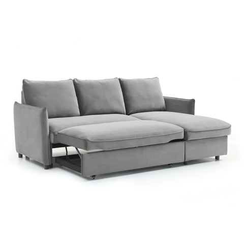Blaire Corner Sofa Bed in Grey Boucle, Orange Velvet or Olive Green Velvet