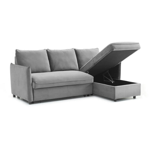 Blaire Corner Sofa Bed in Grey Boucle, Orange Velvet or Olive Green Velvet