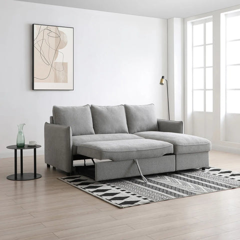 Blaire Corner Sofa Bed in Grey Boucle, Orange Velvet or Olive Green Velvet