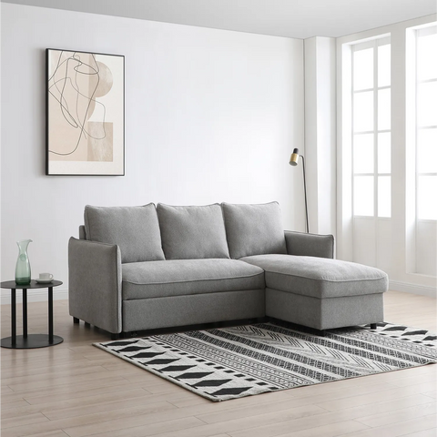 Blaire Corner Sofa Bed in Grey Boucle, Orange Velvet or Olive Green Velvet