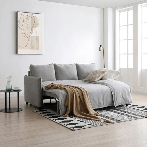 Blaire Corner Sofa Bed in Grey Boucle, Orange Velvet or Olive Green Velvet