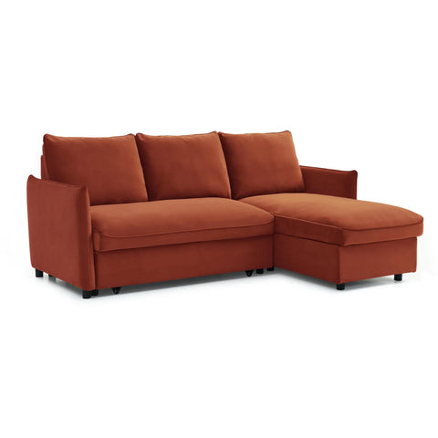 Blaire Corner Sofa Bed in Grey Boucle, Orange Velvet or Olive Green Velvet