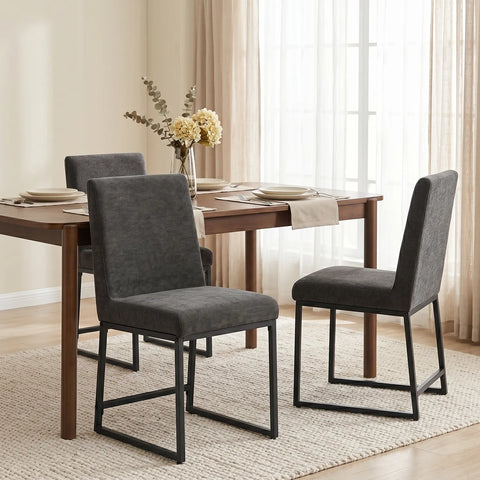 Bralan Dining Chairs,Set of 2 Black Metal Frame | Dark Grey Textured Weave Fabric