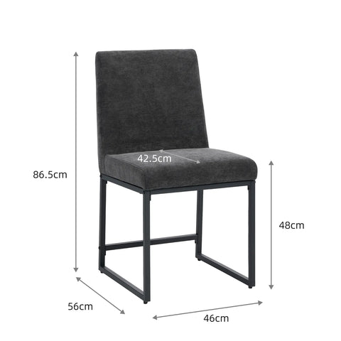 Bralan Set of 2 Dark Grey Dining Chairs with Black Metal Frame