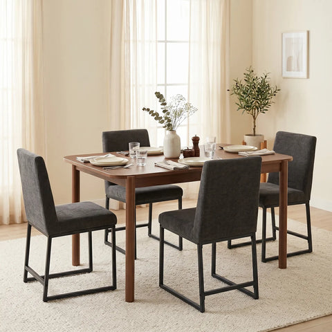 Bralan Dining Chairs,Set of 2 Black Metal Frame | Dark Grey Textured Weave Fabric