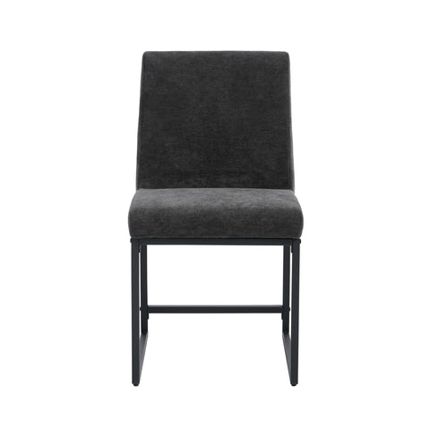 Bralan Dining Chairs,Set of 2 Black Metal Frame | Dark Grey Textured Weave Fabric