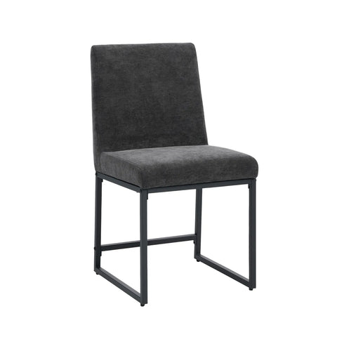 Bralan Dining Chairs,Set of 2 Black Metal Frame | Dark Grey Textured Weave Fabric