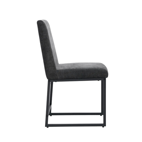 Bralan Dining Chairs,Set of 2 Black Metal Frame | Dark Grey Textured Weave Fabric
