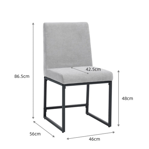 Bralan Set of 2 Light Grey Dining Chairs with Black Metal Frame