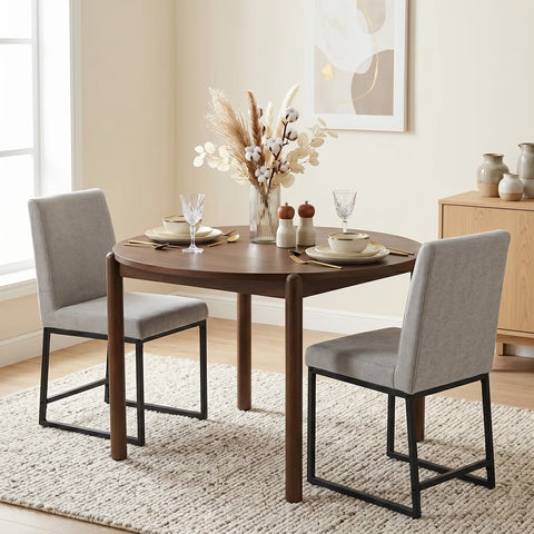 Bralan Dining Chairs,Set of 2 Black Metal Frame | Light Grey Textured Weave Fabric