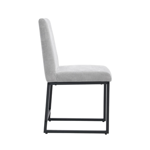 Bralan Dining Chairs,Set of 2 Black Metal Frame | Light Grey Textured Weave Fabric