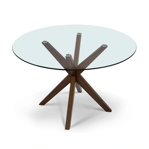 Broklyn Glass Top & Wooden Base Round Dining Table - 120cm