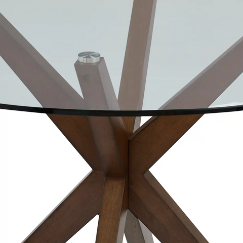 Broklyn Glass Top & Wooden Base Round Dining Table - 120cm