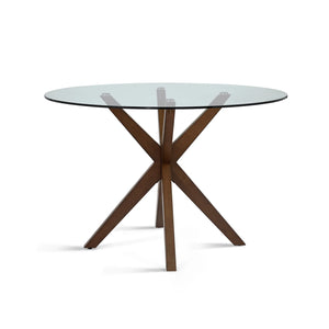Broklyn Glass Top & Wooden Base Round Dining Table - 120cm