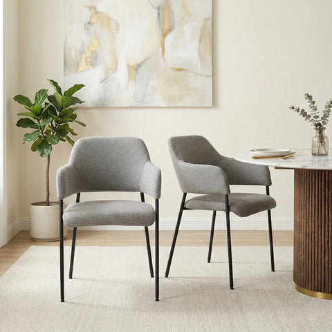 Candice Set of 2 Grey Dining Chairs with Black Metal Frame