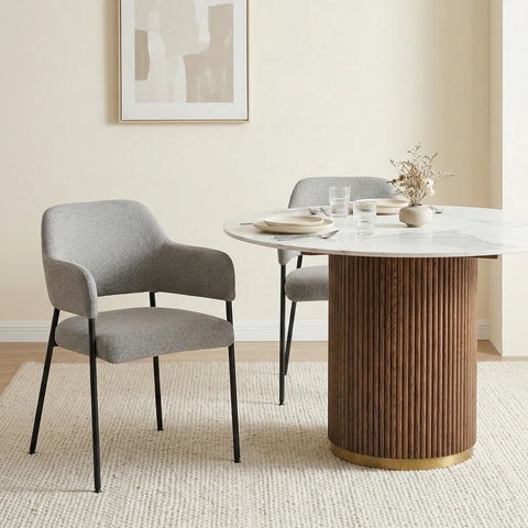 Candice Set of 2 Grey Dining Chairs with Black Metal Frame