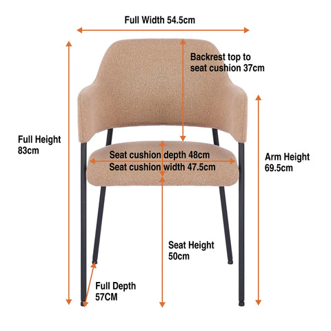 Candice Set of 2 Light Orange Dining Chairs with Black Metal Frame
