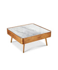 Cedar White Marble-Top Square Coffee Table with Brown Wood Legs