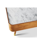 Cedar White Marble-Top Square Coffee Table with Brown Wood Legs