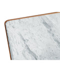 Cedar White Marble-Top Square Coffee Table with Brown Wood Legs