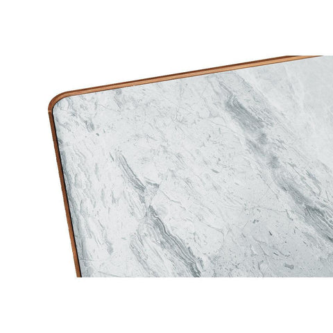 Cedar White Marble-Top Square Coffee Table with Brown Wood Legs