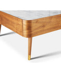 Cedar White Marble-Top Square Coffee Table with Brown Wood Legs