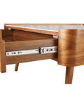 Cedar White Marble-Top Square Coffee Table with Brown Wood Legs