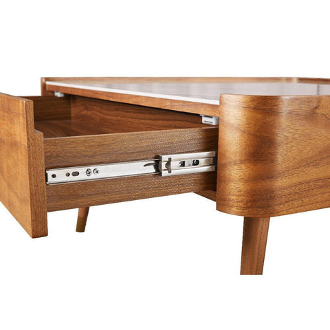 Cedar White Marble-Top Square Coffee Table with Brown Wood Legs