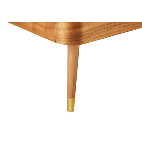 Cedar White Marble-Top Square Coffee Table with Brown Wood Legs