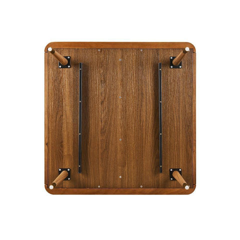 Cedar White Marble-Top Square Coffee Table with Brown Wood Legs