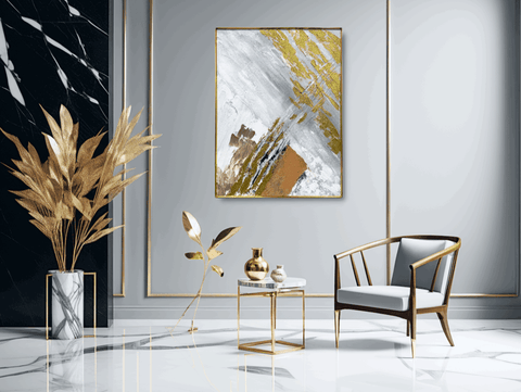 Celestial Shores Gilded Horizon Abstract Oil Painting - Furnt