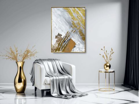 Celestial Shores Gilded Horizon Abstract Oil Painting - Furnt