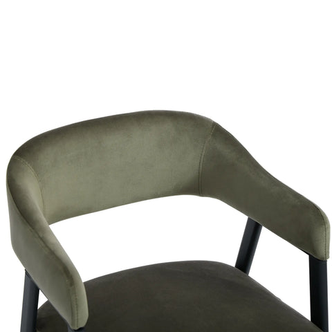 Chelsea Set of 2 Black Metal Frame and Olive Green Velvet Dining Chairs