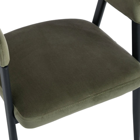 Chelsea Set of 2 Black Metal Frame and Olive Green Velvet Dining Chairs