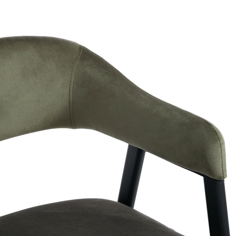 Chelsea Set of 2 Black Metal Frame and Olive Green Velvet Dining Chairs