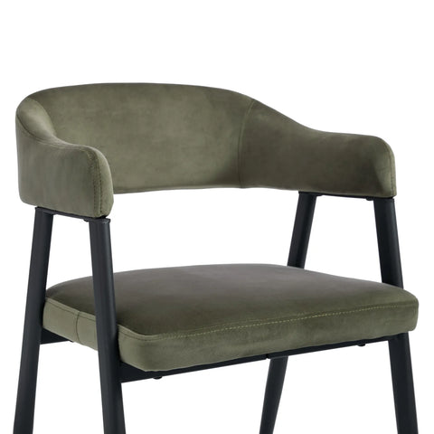 Chelsea Set of 2 Black Metal Frame and Olive Green Velvet Dining Chairs