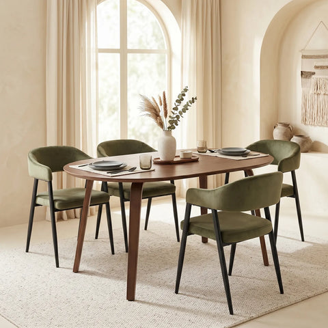Chelsea Set of 2 Black Metal Frame and Olive Green Velvet Dining Chairs