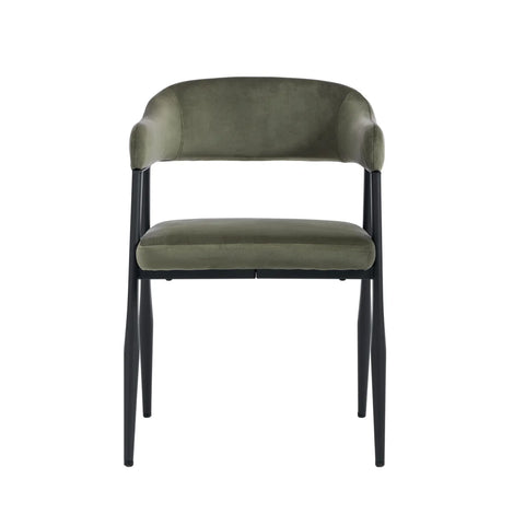 Chelsea Set of 2 Black Metal Frame and Olive Green Velvet Dining Chairs