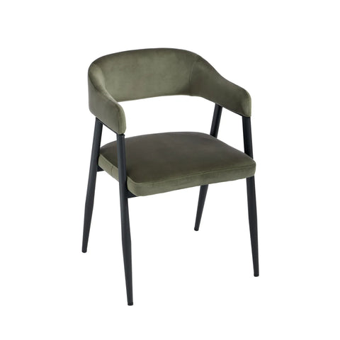 Chelsea Set of 2 Black Metal Frame and Olive Green Velvet Dining Chairs
