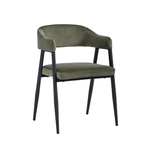 Chelsea Set of 2 Black Metal Frame and Olive Green Velvet Dining Chairs