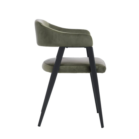 Chelsea Set of 2 Black Metal Frame and Olive Green Velvet Dining Chairs