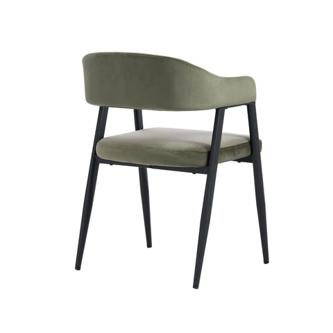Chelsea Set of 2 Black Metal Frame and Olive Green Velvet Dining Chairs