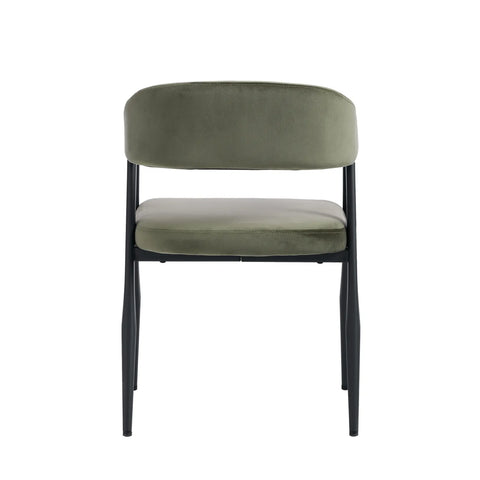 Chelsea Set of 2 Black Metal Frame and Olive Green Velvet Dining Chairs