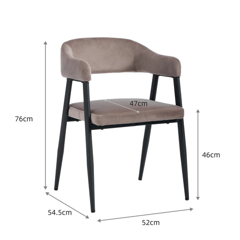 Chelsea Set of 2 Grey Velvet Dining Chairs with Black Metal Frame